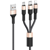Дата кабель Hoco X26 Xpress 3in1 USB to Lightning/Type-C/MicroUSB 2A (1.2m) - Чорний / Золотий