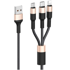 Дата кабель Hoco X26 Xpress 3in1 USB to Lightning/Type-C/MicroUSB 2A (1.2m) - Чорний / Золотий