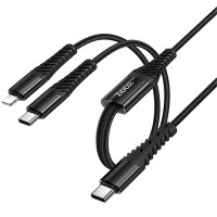 Дата кабель Hoco X123 Victory 2in1 Type-C to Lightning/Type-C 3A (1m) - Black