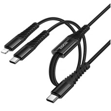 Дата кабель Hoco X123 Victory 2in1 Type-C to Lightning/Type-C 3A (1m) - Black