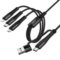 Дата кабель Hoco X123 Victory 6in1 USB/Type-C to Lightning/Type-C/MicroUSB 3A (1m) - Black
