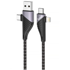 Дата кабель Hoco U95 Freeway 4in1 USB/Type-C to Type-C/Lightning 60W (1.2m) - Black