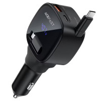 Автомобільний зарядний пристрій Acefast B17 PD30W+QC3.0 total 95W (1USB-A/1C) with retractable cable Type-C - Black