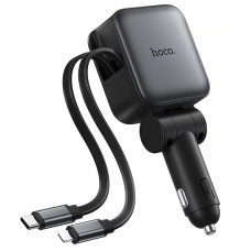 Автомобильное зарядное устройство Hoco Z67A Triunfar PD45W+QC3.0 total 60W with retractable cables (1USB-A/2C/1L) - Metal gray