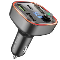 Автомобильное зарядное устройство FM модулятор Borofone BC48 Broad 18W+QC3.0 (2USB-A/1C) - Black