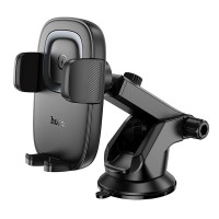 Автотримач з БЗП Hoco HW32 Crown push-type (center console) - Black / Metal gray