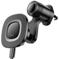 Автодержатель с Беспроводное зарядное устройство Hoco HW30 Crown magnetic 15W (air outlet) - Black / Metal gray