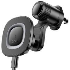 Автодержатель с Беспроводное зарядное устройство Hoco HW30 Crown magnetic 15W (air outlet) - Black / Metal gray