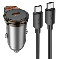 Автомобільний зарядний пристрій Hoco NZ16 Rigorous PD30W (1USB-C) + кабель Type-C to Type-C - Metal grey
