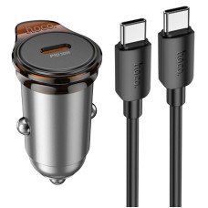 Автомобільний зарядний пристрій Hoco NZ16 Rigorous PD30W (1USB-C) + кабель Type-C to Type-C - Metal grey