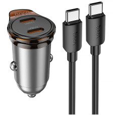 Автомобильное зарядное устройство Hoco NZ16B Rigorous PD45W (2USB-C) + кабель Type-C to Type-C - Metal grey