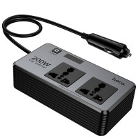 Автомобільний зарядний пристрій інвертор Hoco Z66 New PD66W+QC3.0 (2USB-A/1C/2xSocket) (0.5m) - Black