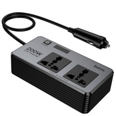Автомобільний зарядний пристрій інвертор Hoco Z66 New PD66W+QC3.0 (2USB-A/1C/2xSocket) (0.5m) - Black