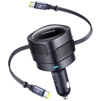 Автомобільний зарядний пристрій Baseus Enjoyment Max PD60W with retractable cable (2USB-C) (C00035507121) - Cosmic Black
