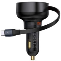 Автомобільний зарядний пристрій Baseus Enjoyment Pro PD60W+QC3.0 with retractable cable (1USB-A/1C) (C000578) - Cluster Black