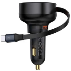 Автомобільний зарядний пристрій Baseus Enjoyment Pro PD60W+QC3.0 with retractable cable (1USB-A/1C) (C000578) - Cluster Black