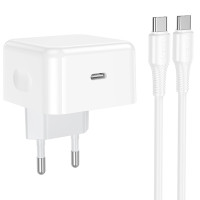 Сетевое зарядное устройство Hoco C161A Speed PD40W (1USB-C) + кабель Type-C to Type-C - White