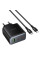 Мережевий зарядний пристрій Hoco C160A Upgrade PD65W+QC3.0 (1USB-A/2C) + кабель Type-C to Type-C - Black - фото