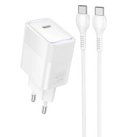 Мережевий зарядний пристрій Hoco CS113A Lounge PD40W (1USB-C) + кабель Type-C to Type-C - White