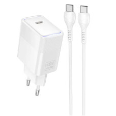 Мережевий зарядний пристрій Hoco CS113A Lounge PD40W (1USB-C) + кабель Type-C to Type-C - White