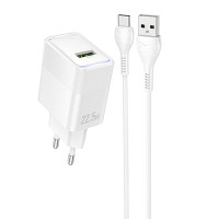 Сетевое зарядное устройство Hoco CS111A Lounge QC3.0 22.5W (1USB-A) + кабель USB to Type-C - White