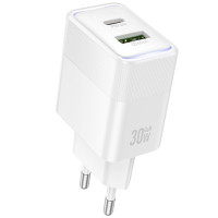 Мережевий зарядний пристрій Hoco CS112A Lounge PD30W+QC3.0 (1USB-A/1C) - White