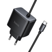 Мережевий зарядний пристрій Hoco C163A New PD25W (1USB-C) + встроенный кабель Type-C - Black