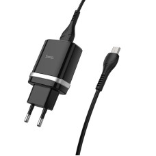 Мережевий зарядний пристрій Hoco C12Q Smart QC3.0 18W (1USB-A) + кабель USB to MicroUSB - Чорний