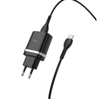 Мережевий зарядний пристрій Hoco C12Q Smart QC3.0 3A (1USB-A) + кабель USB to Type-C - Чорний