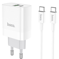 Сетевое зарядное устройство Hoco C80A Rapido PD20W+QC3.0 (1USB-A/1C) + кабель Type-C to Type-C - Белый