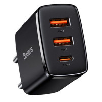Мережевий зарядний пристрій Baseus Compact Quick Charger PD30W+QC3.0 (2USB-A/1C) (CCXJ-E) - Чорний