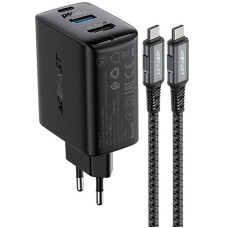 Мережевий зарядний пристрій Acefast A17 PD65W GaN (1USB-A/1C/1HDMI) + кабель Type-C to Type-C - Black
