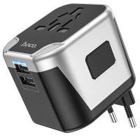 Сетевой универсальный переходник Hoco AC5 Level 2USB+Socket - Black
