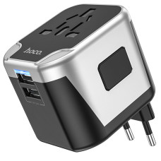 Мережевий універсальний перехідник Hoco AC5 Level 2USB+Socket - Black