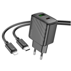Мережевий зарядний пристрій Hoco CS23A Sunlight PD30W+QC3.0 (1USB-A/1C) + кабель Type-C to Lightning - Black