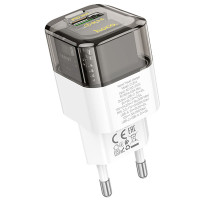 Мережевий зарядний пристрій Hoco C131A Platium PD30W+QC3.0 (1USB-A/1C) - Transparent black