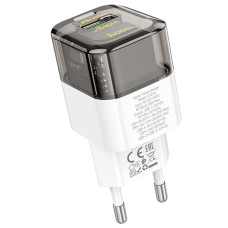 Мережевий зарядний пристрій Hoco C131A Platium PD30W+QC3.0 (1USB-A/1C) - Transparent black