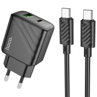 Мережевий зарядний пристрій Hoco CS23A Sunlight PD30W+QC3.0 (1USB-A/1C) + кабель Type-C to Type-C - Black