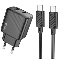 Мережевий зарядний пристрій Hoco CS23A Sunlight PD30W+QC3.0 (1USB-A/1C) + кабель Type-C to Type-C - Black