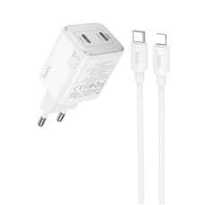Мережевий зарядний пристрій Hoco N42 Elogiado PD45W (2USB-C) + кабель Type-C to Lightning - White