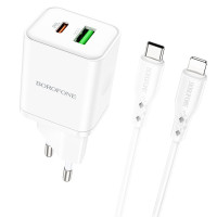 Сетевое зарядное устройство Borofone BN7 PD20W+QC3.0 (1USB-A/1C) + кабель Type-C to Lightning - White