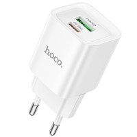 Мережевий зарядний пристрій Hoco C147A PD20W+QC3.0 (1USB-A/1C) - White