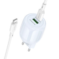 Мережевий зарядний пристрій Borofone BA93A Lustrous PD20W+QC3.0 (1USB-A/1C) + кабель Type-C to Type-C - Blue