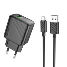 Мережевий зарядний пристрій Hoco CS21A Rich QC3.0 18W (1USB-A) + кабель USB to MicroUSB - Black