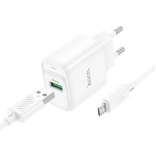 Мережевий зарядний пристрій Hoco C140A Smart QC3.0 18W (1USB-A) + кабель USB to MicroUSB - White