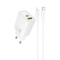 Сетевое зарядное устройство Hoco N63 Gentle PD30W+QC3.0 (1USB-A/1C) + кабель Type-C to Lightning - White