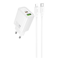 Сетевое зарядное устройство Hoco N61 Gentle PD20W+QC3.0 (1USB-A/1C) + кабель Type-C to Lightning - White
