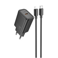 Мережевий зарядний пристрій Hoco N62 Gentle PD30W (1USB-C) + кабель Type-C to Lightning - Black