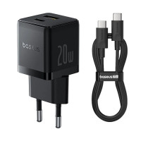 Сетевое зарядное устройство Baseus Palm Fast Charger 20W (1USB-A/1C) + кабель Type-C to Type-C (P10111608) - Cluster Black