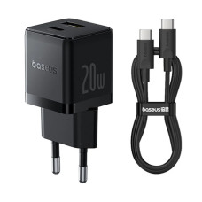 Мережевий зарядний пристрій Baseus Palm Fast Charger 20W (1USB-A/1C) + кабель Type-C to Type-C (P10111608) - Cluster Black